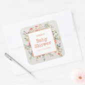 Floral Boho Rustic Chic Botanical Baby shower Vierkante Sticker (Envelop)