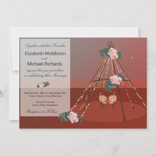 Floral Boho Rustic Desert Teepee / Tipi Wedding Kaart (Voorkant)