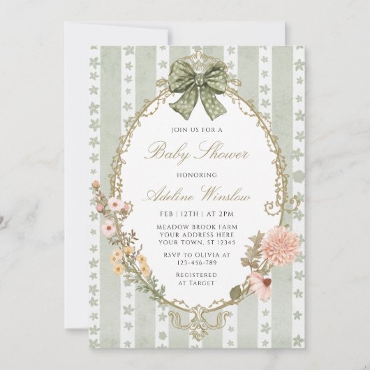Floral  Boho Sage Baby shower Uitnodiging (Voorkant)