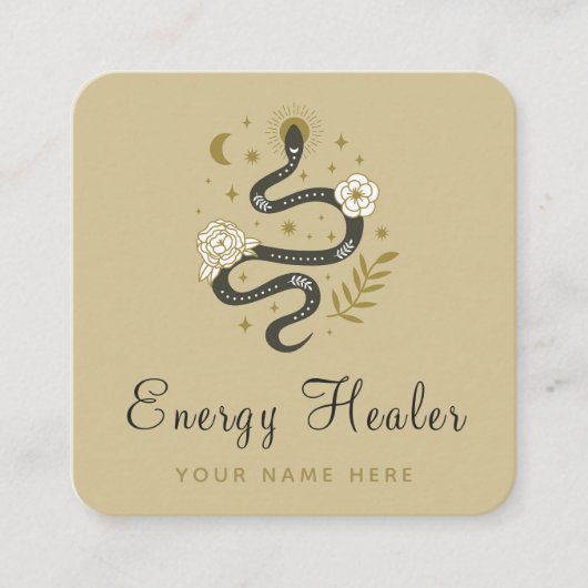 Floral Boho Snake Moon Stars Mystic Energy Healer Vierkante Visitekaartje (Voorkant)