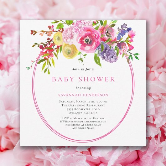 Floral Boho Summer Wildflower Garden Baby shower Kaart