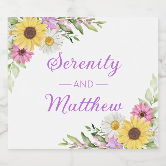 Floral Boho Sunflower Daisy Bridal Shower Bier Etiket (Enkel label)