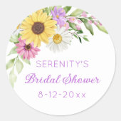 Floral Boho Sunflower Daisy Bridal Shower Ronde Sticker (Voorkant)