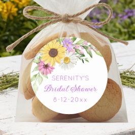 Floral Boho Sunflower Daisy Bridal Shower Ronde Sticker
