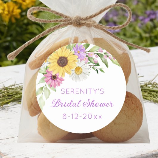 Floral Boho Sunflower Daisy Bridal Shower Ronde Sticker