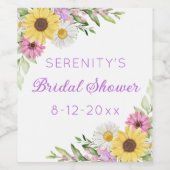 Floral Boho Sunflower Daisy Bridal Shower Wijn Etiket (Enkel label)