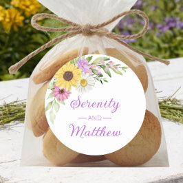 Floral Boho Sunflower Daisy Garden Wedding Ronde Sticker