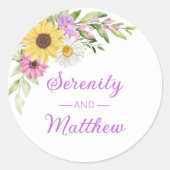 Floral Boho Sunflower Daisy Garden Wedding Ronde Sticker (Voorkant)
