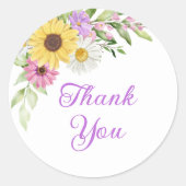 Floral Boho Sunflower Daisy Wedding Thank You Ronde Sticker (Voorkant)