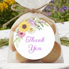 Floral Boho Sunflower Daisy Wedding Thank You Ronde Sticker