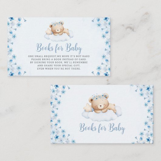 Floral Boho Teddy Bear Baby shower Boek Verzoek Informatiekaartje (Voorkant / Achterkant)