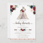 Floral Boho Teepee Navy Arrows Tribal Baby shower Kaart (Voorkant)