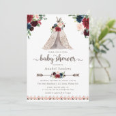 Floral Boho Teepee Navy Arrows Tribal Baby shower Kaart (Staand voorkant)