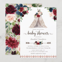 Floral Boho Teepee Navy Arrows Tribal Baby shower
