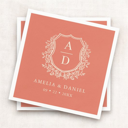 Floral Boho Terracotta Crest Wedding Monogram Servet