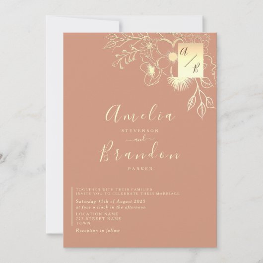 Floral Boho Terracotta Wedding Kaart (Voorkant)