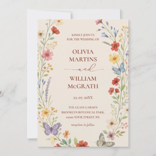 Floral Boho Terracotta Wedding Kaart (Voorkant)