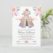 Floral Boho Tribal Teepee Girl Baby shower Kaart (Staand voorkant)