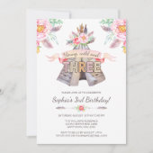 Floral Boho Tribal Teepee Young Wild 3e verjaardag Kaart (Voorkant)