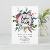 floral boho veren baby shower nodigt kaart (Staand voorkant)