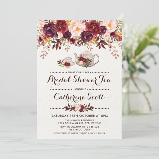 Floral Boho Vrijgezellenfeest Tea Party Invitation Kaart (Staand voorkant)