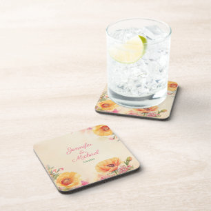 Floral Boho Waterverf bruiloft Bier Onderzetter