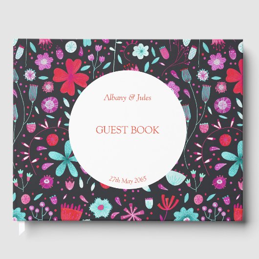 Floral Boho Waterverf Dark Gastenboek (Voorkant)