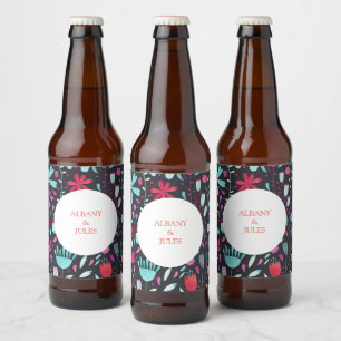 Floral Boho Waterverf Donkere bruiloft Bier Etiket