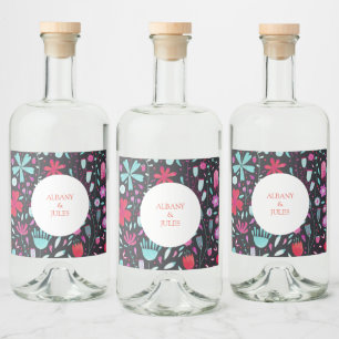 Floral Boho Waterverf Donkere bruiloft Likeurfles Etiket
