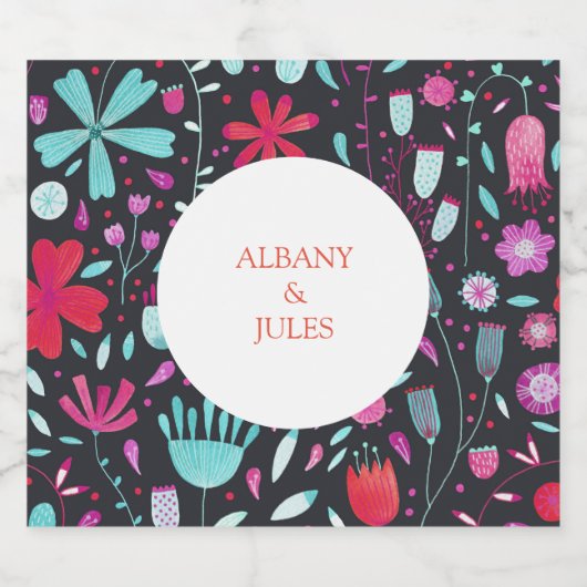 Floral Boho Waterverf Donkere bruiloft Likeurfles Etiket (Enkel label)