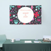Floral Boho Waterverf Donkere bruiloft Spandoek (Beurs)