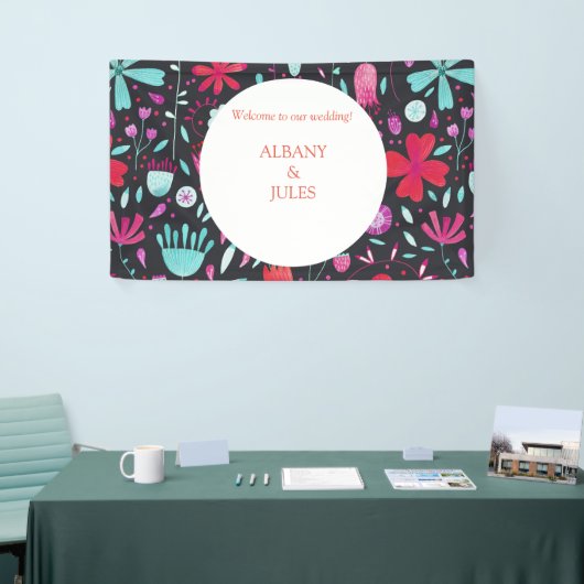Floral Boho Waterverf Donkere bruiloft Spandoek (Beurs)