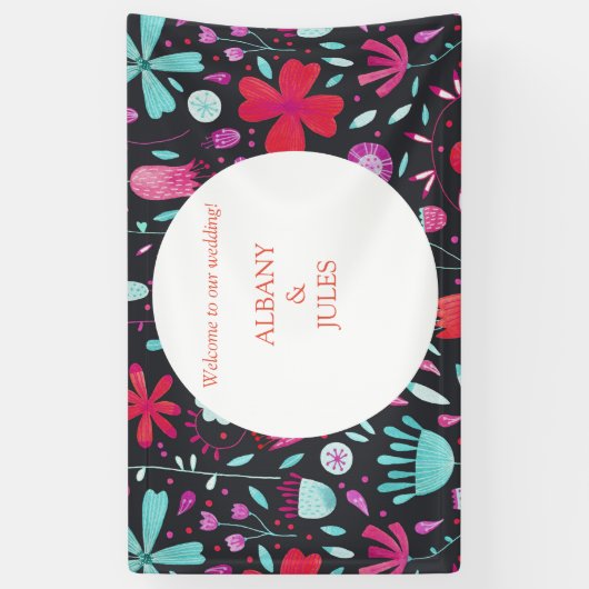 Floral Boho Waterverf Donkere bruiloft Spandoek (Verticaal)