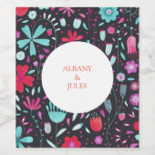 Floral Boho Waterverf Donkere bruiloft Wijn Etiket (Enkel label)