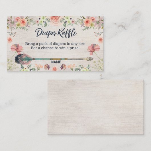 Floral Boho Waterverf Tribal Diaper Raffle Ticket Informatiekaartje (Voorkant / Achterkant)