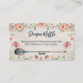 Floral Boho Waterverf Tribal Diaper Raffle Ticket Informatiekaartje (Voorkant)