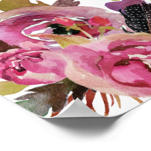 Floral Boho Waterverf Wedding Menu Sign Poster (Hoek)