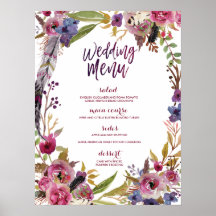 Floral Boho Waterverf Wedding Menu Sign