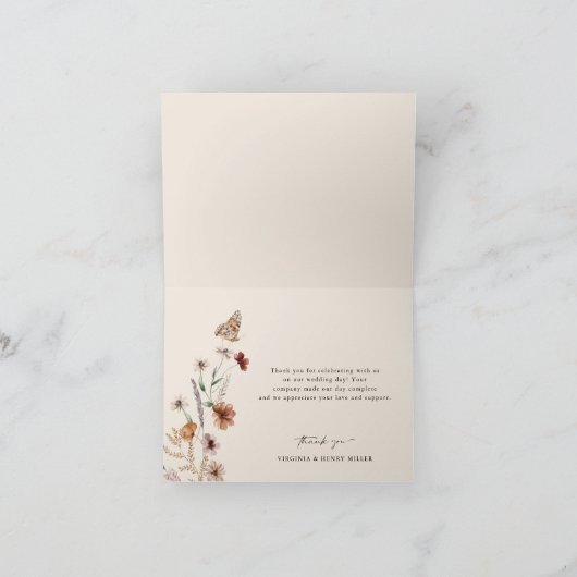 Floral Boho Wedding Hartelijk dank Bedankkaart (Binnen)