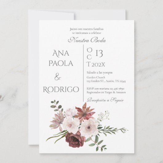Floral Boho Wedding invitation Invitación Kaart (Voorkant)