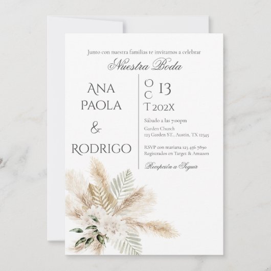Floral Boho Wedding invitation Invitación Kaart (Voorkant)