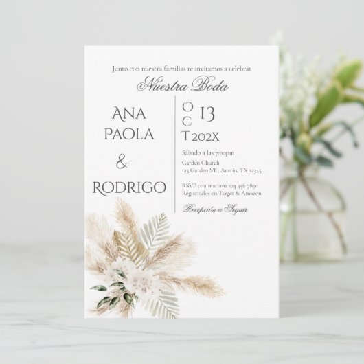 Floral Boho Wedding invitation Invitación Kaart (Staand voorkant)