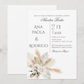 Floral Boho Wedding invitation Invitación Kaart (Voorkant / Achterkant)
