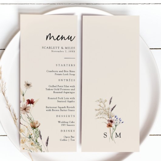 Floral Boho Wedding Menu