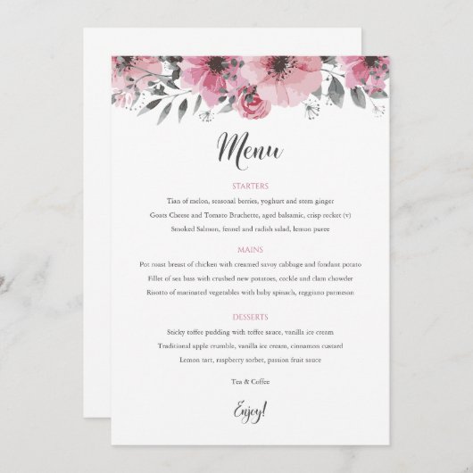 Floral Boho Wedding Menu Kaart (Voorkant / Achterkant)