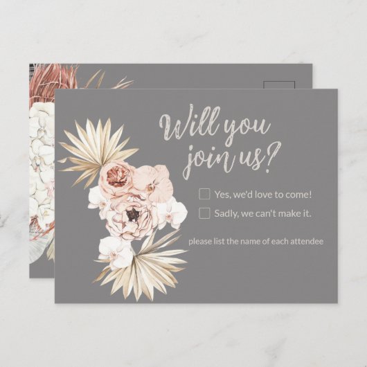Floral Boho Wedding Response Briefkaart (Voorkant / Achterkant)