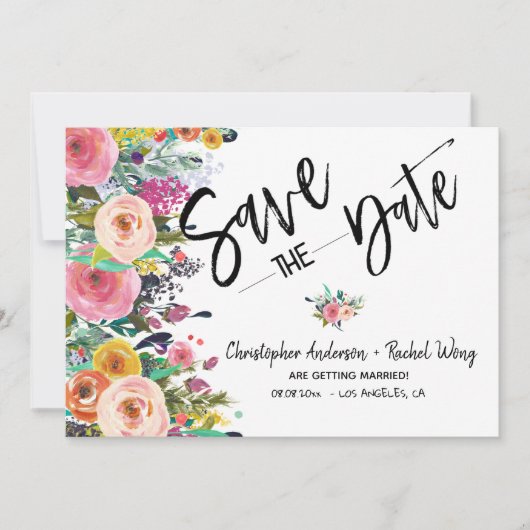 Floral Boho Wedding Script Photo Save the Date Kaart (Voorkant)