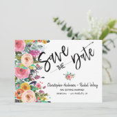 Floral Boho Wedding Script Photo Save the Date Kaart (Staand voorkant)