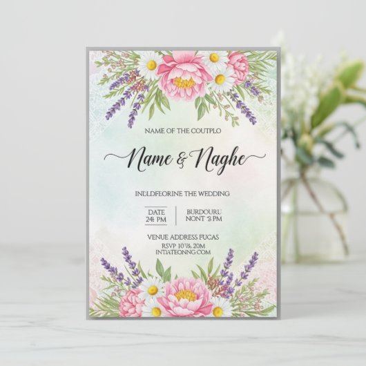 Floral Boho Wedding Uitnodiging (Staand voorkant)