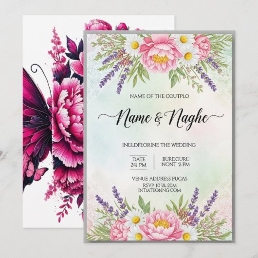Floral Boho Wedding Uitnodiging (Voorkant / Achterkant)